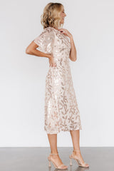 Deanna Sequin Midi Dress | Rose Gold