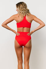 Del Mar Ribbed Bikini Bottom | Red