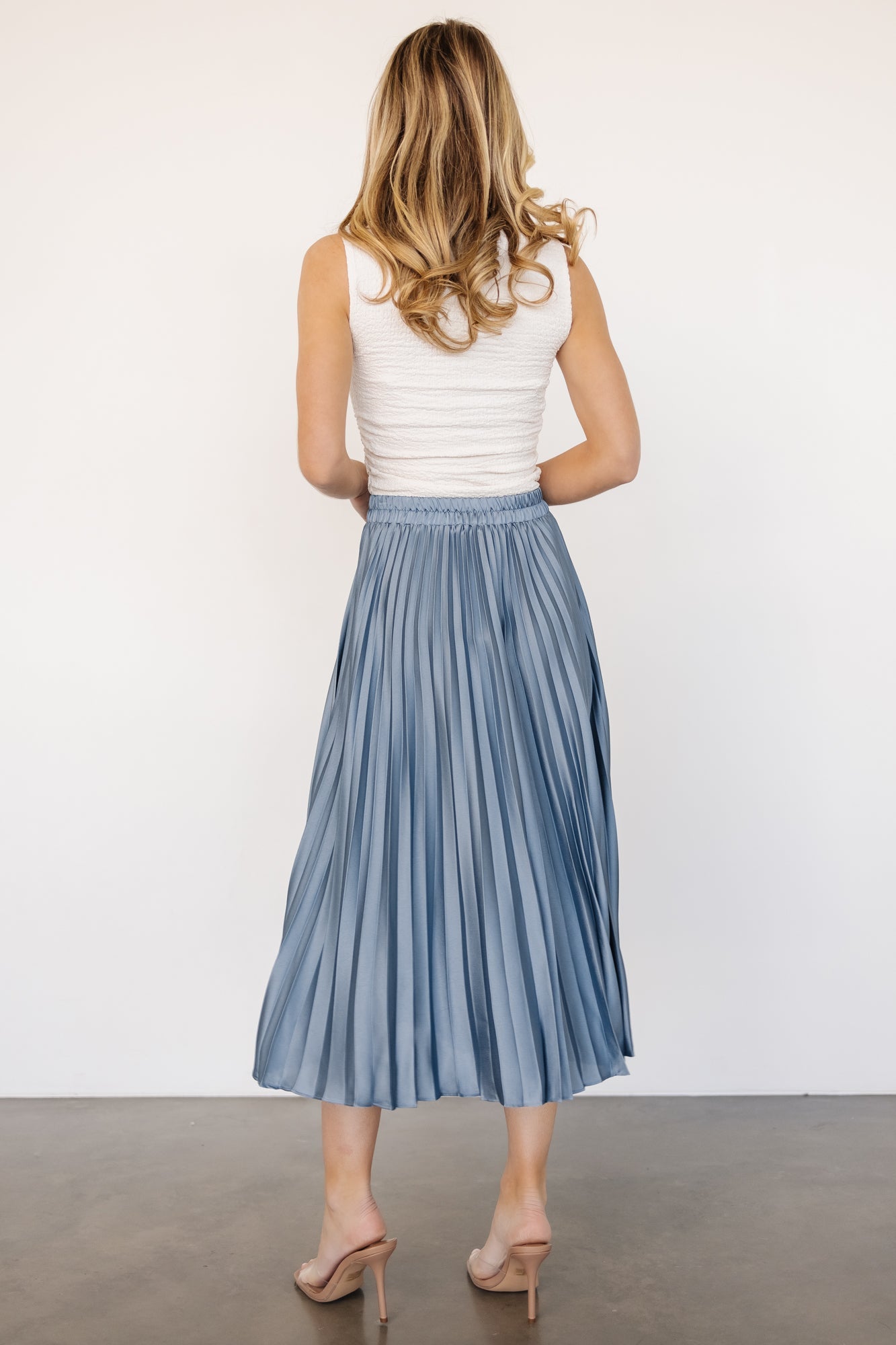 Demetria Pleated Midi Skirt | Steel Blue