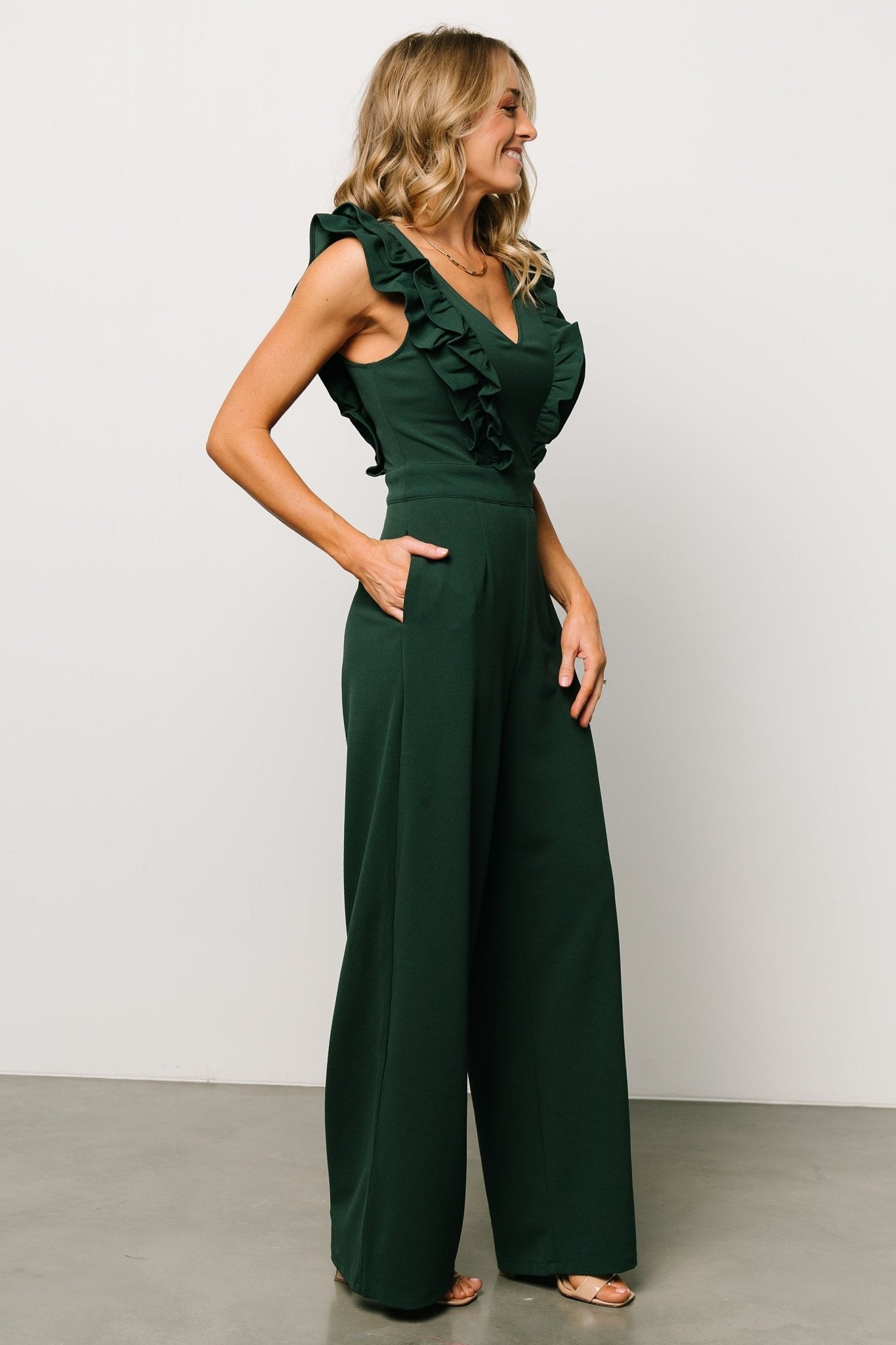 Descanso Ruffle Jumpsuit | Dark Green