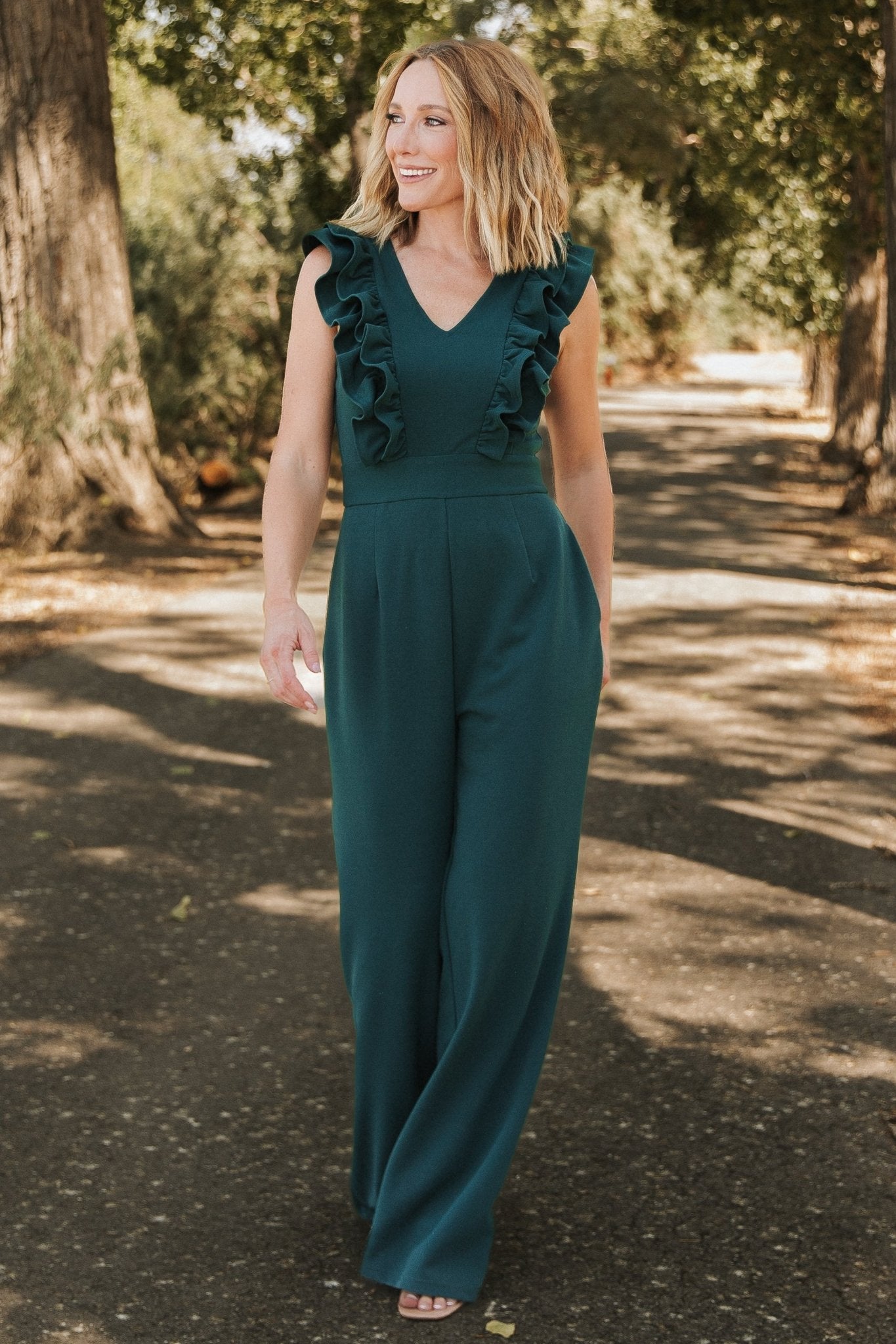 Descanso Ruffle Jumpsuit | Dark Green