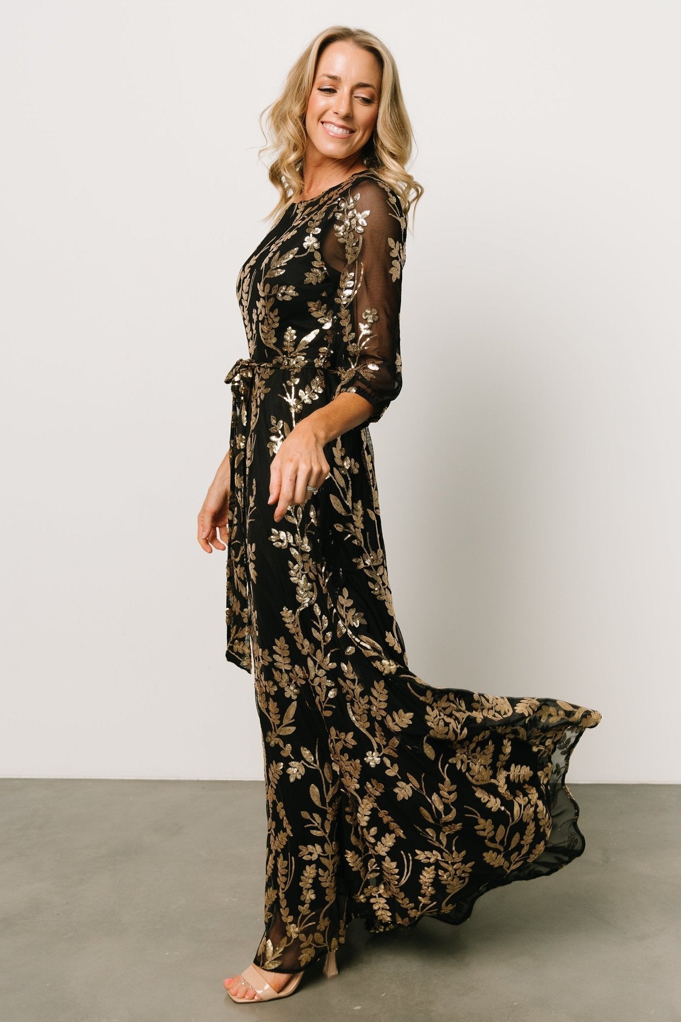 Destiny Sequin Maxi Dress | Black + Gold