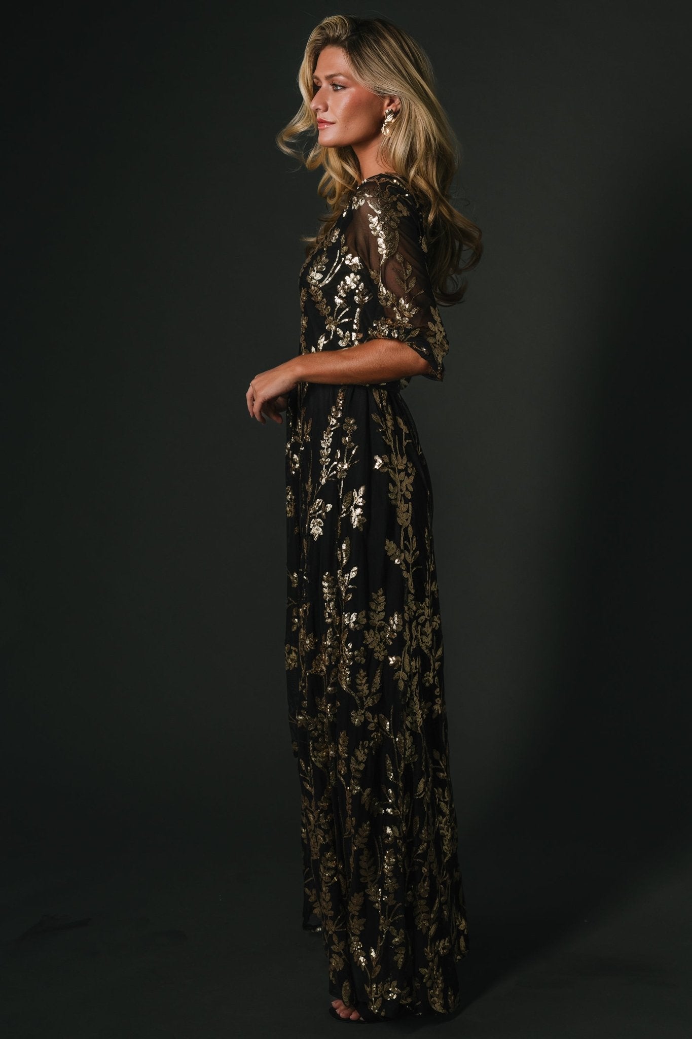 Destiny Sequin Maxi Dress | Black + Gold