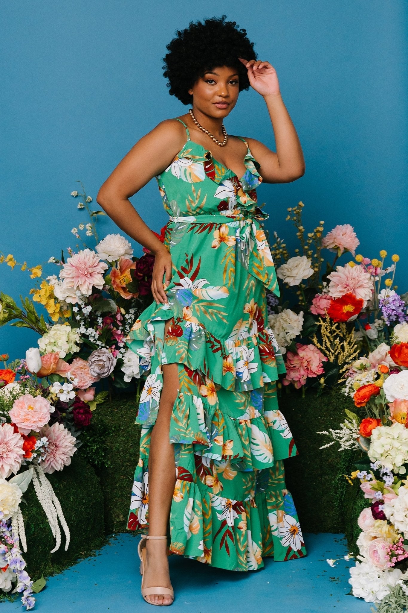 Dolores Ruffle Maxi Dress | Green Multi