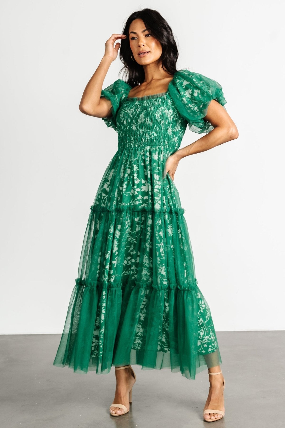 Doria Tulle Floral Maxi Dress | Green