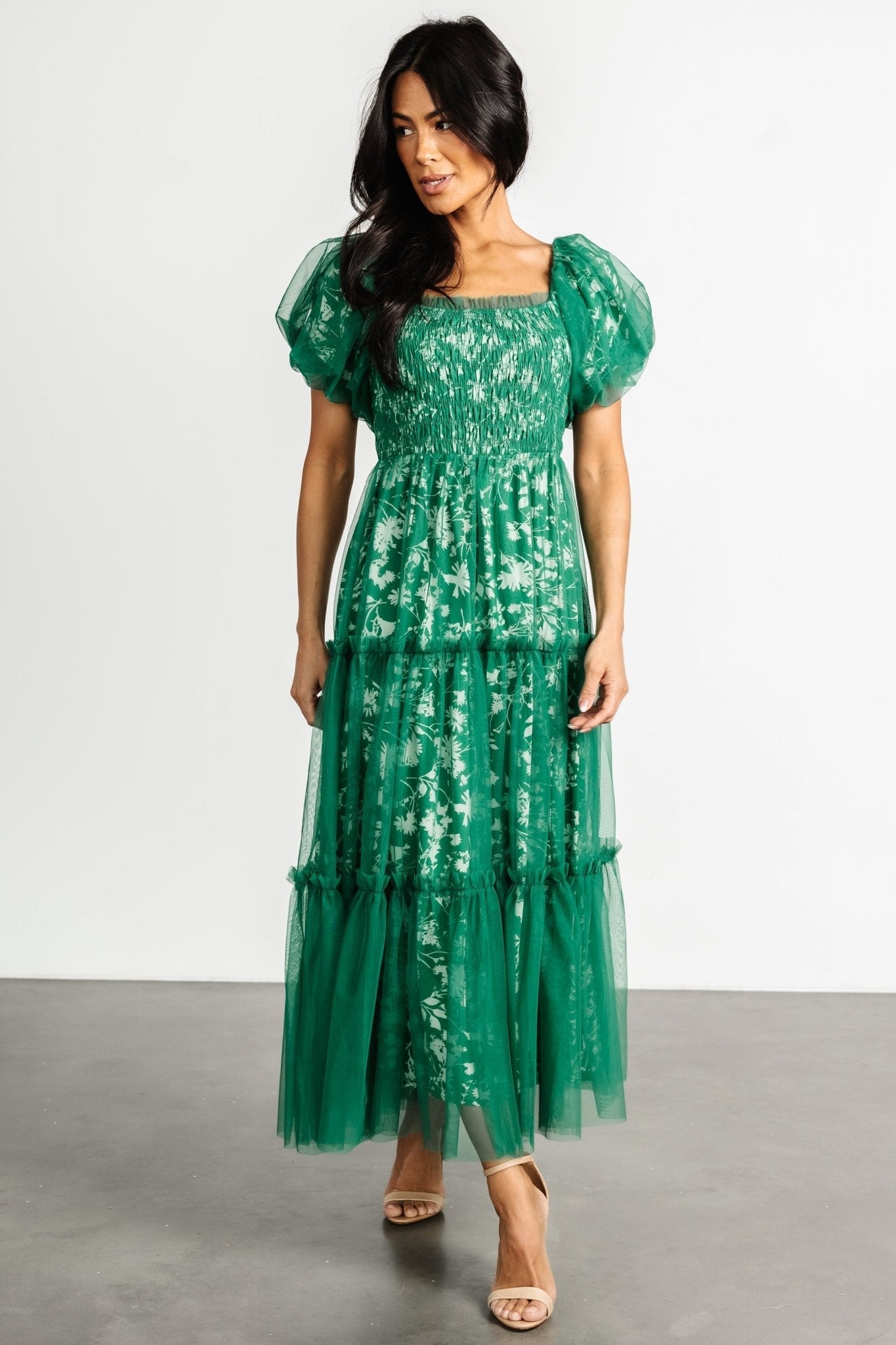 Doria Tulle Floral Maxi Dress | Green