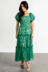Doria Tulle Floral Maxi Dress | Green