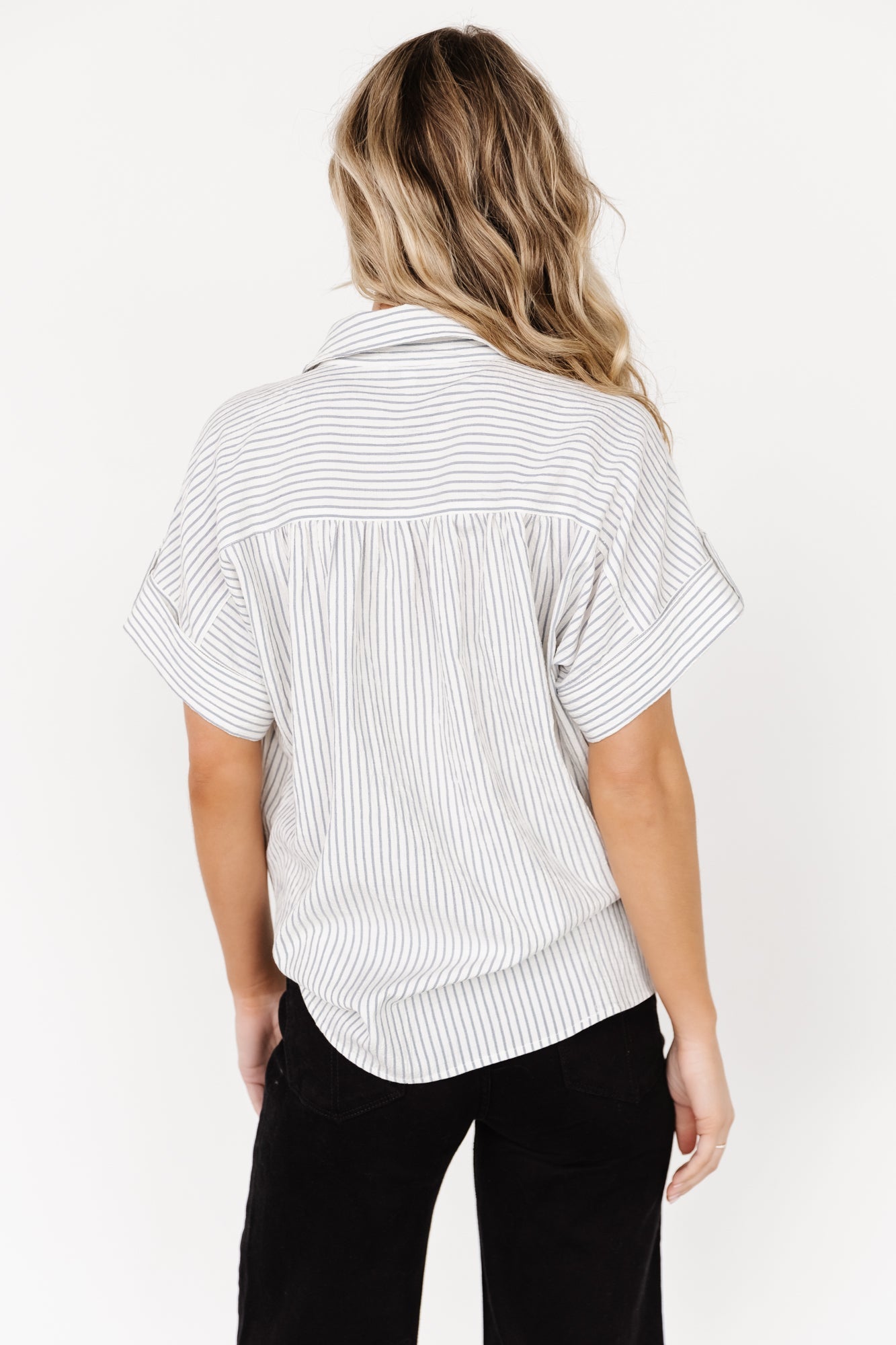 Draya Button Up Top | Light Blue Stripe