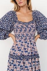 Dynah Tiered Dress | Blue + Cream Floral