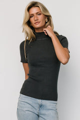 Edie Mock Neck Top | Deep Slate Blue