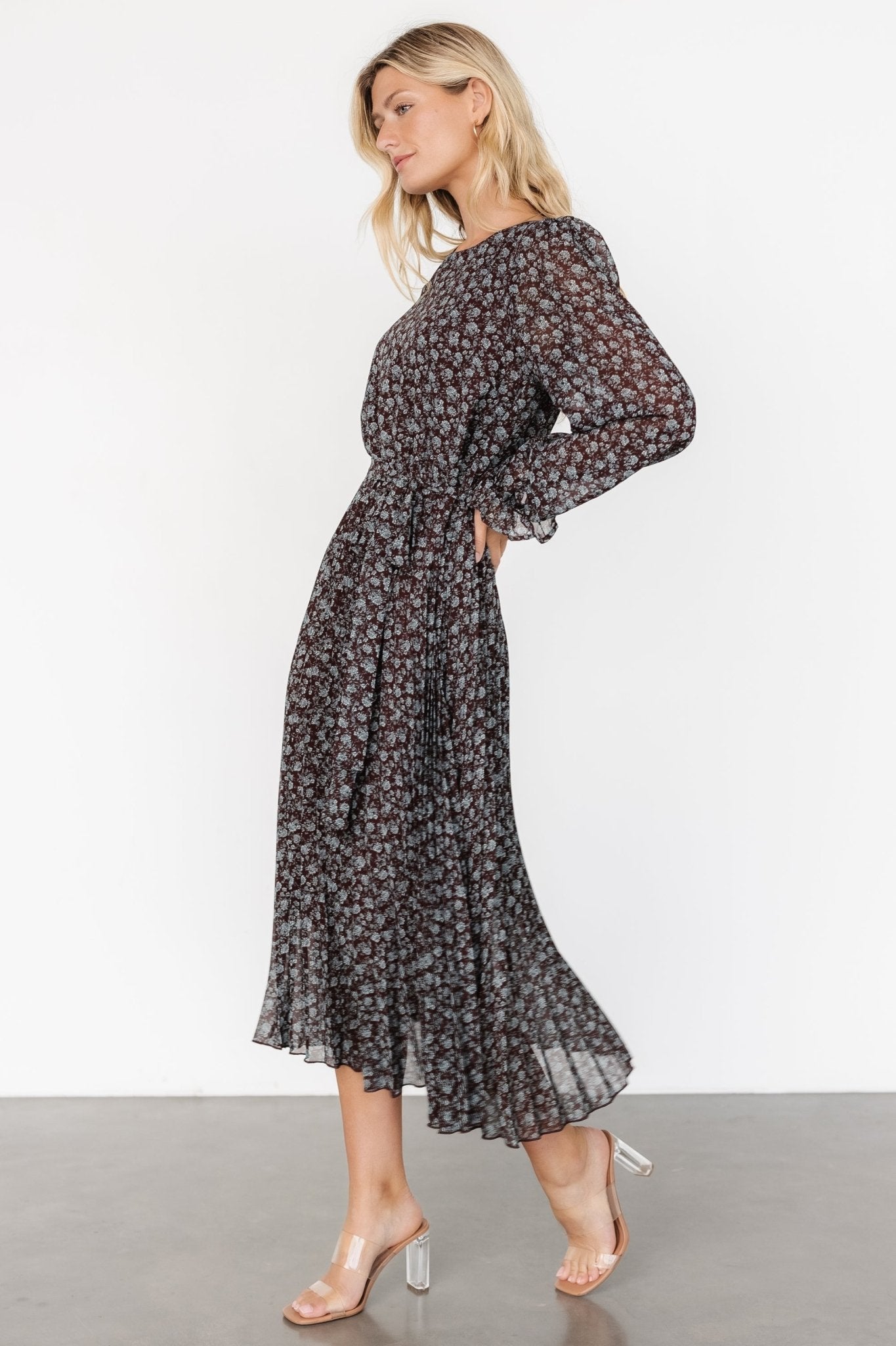 Edith Pleated Dress | Brown + Blue