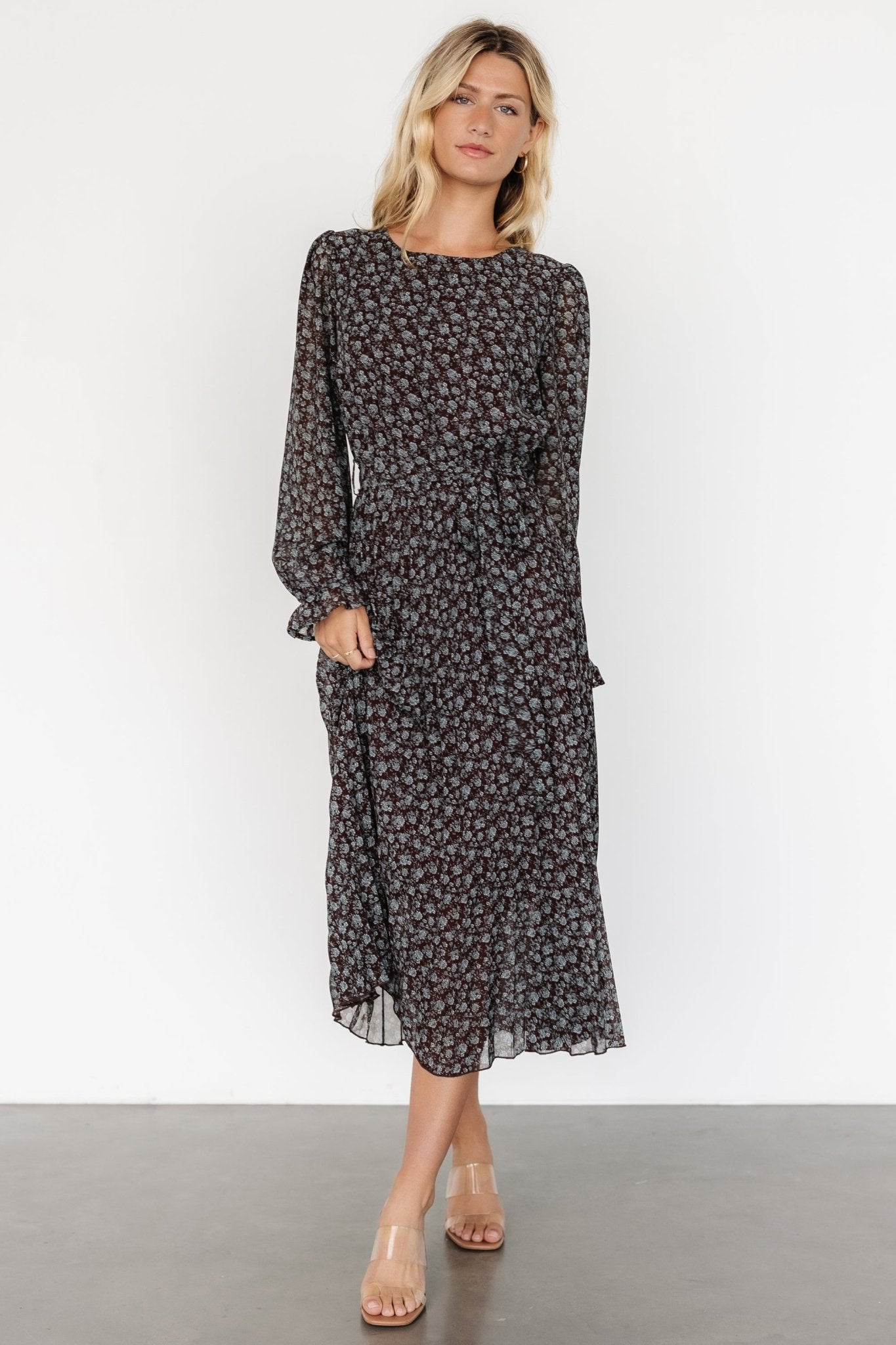 Edith Pleated Dress | Brown + Blue