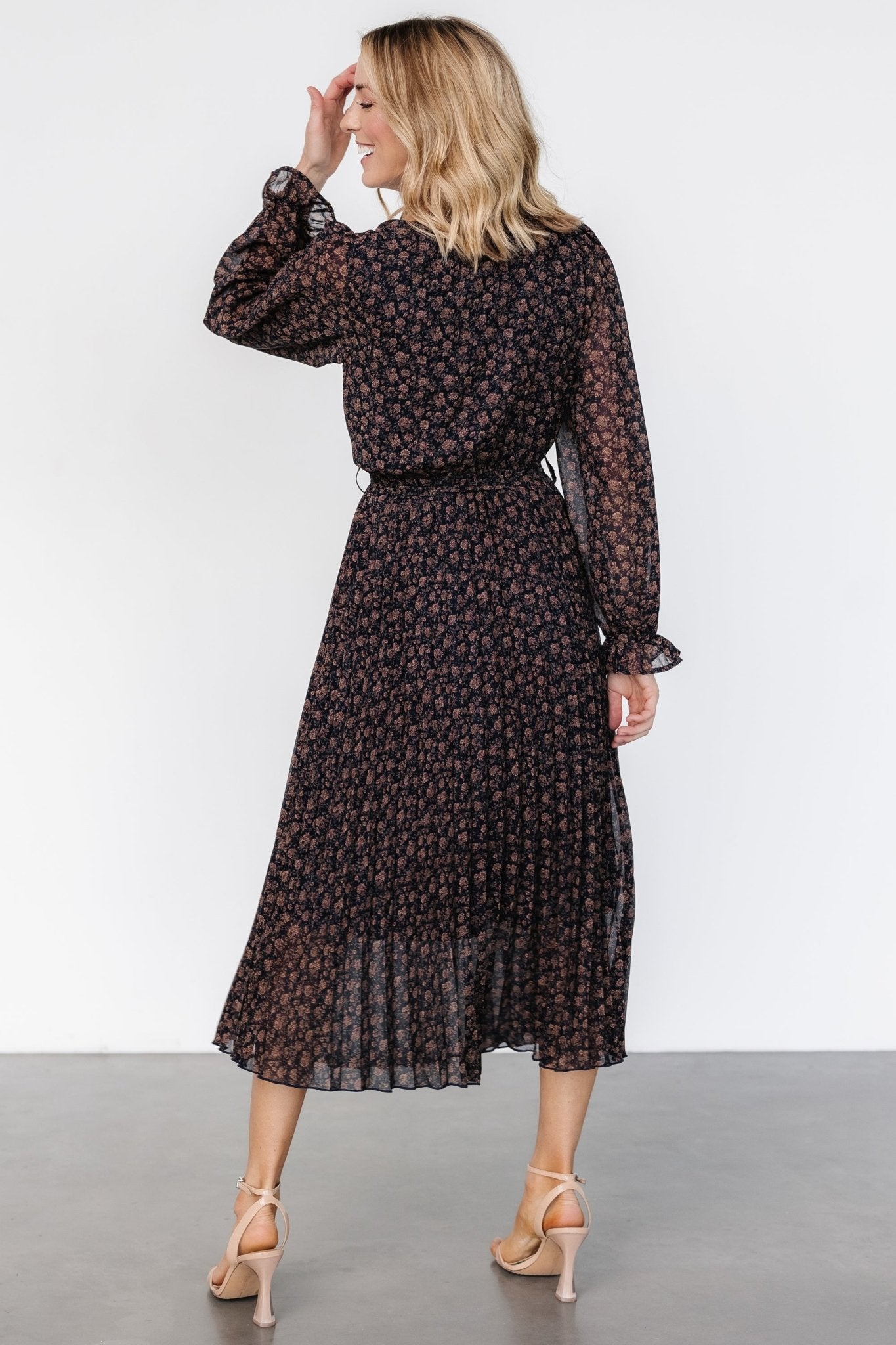 Edith Pleated Dress | Navy + Copper