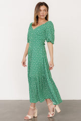Elisabeth Button Dress | Green Floral