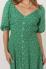 Elisabeth Button Dress | Green Floral