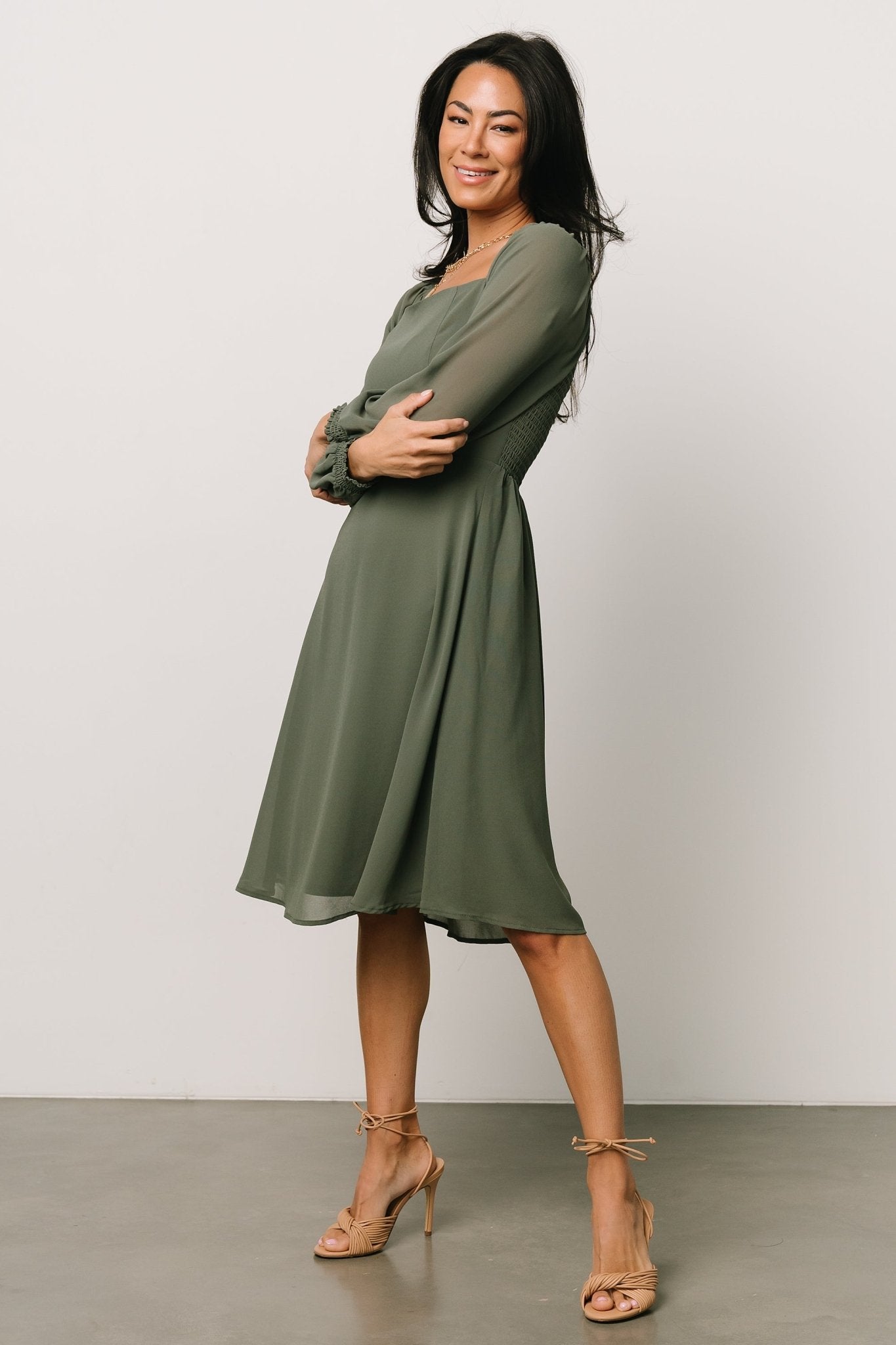 Elise Short Dress | Dark Sage