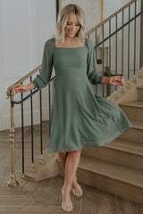 Elise Short Dress | Dark Sage