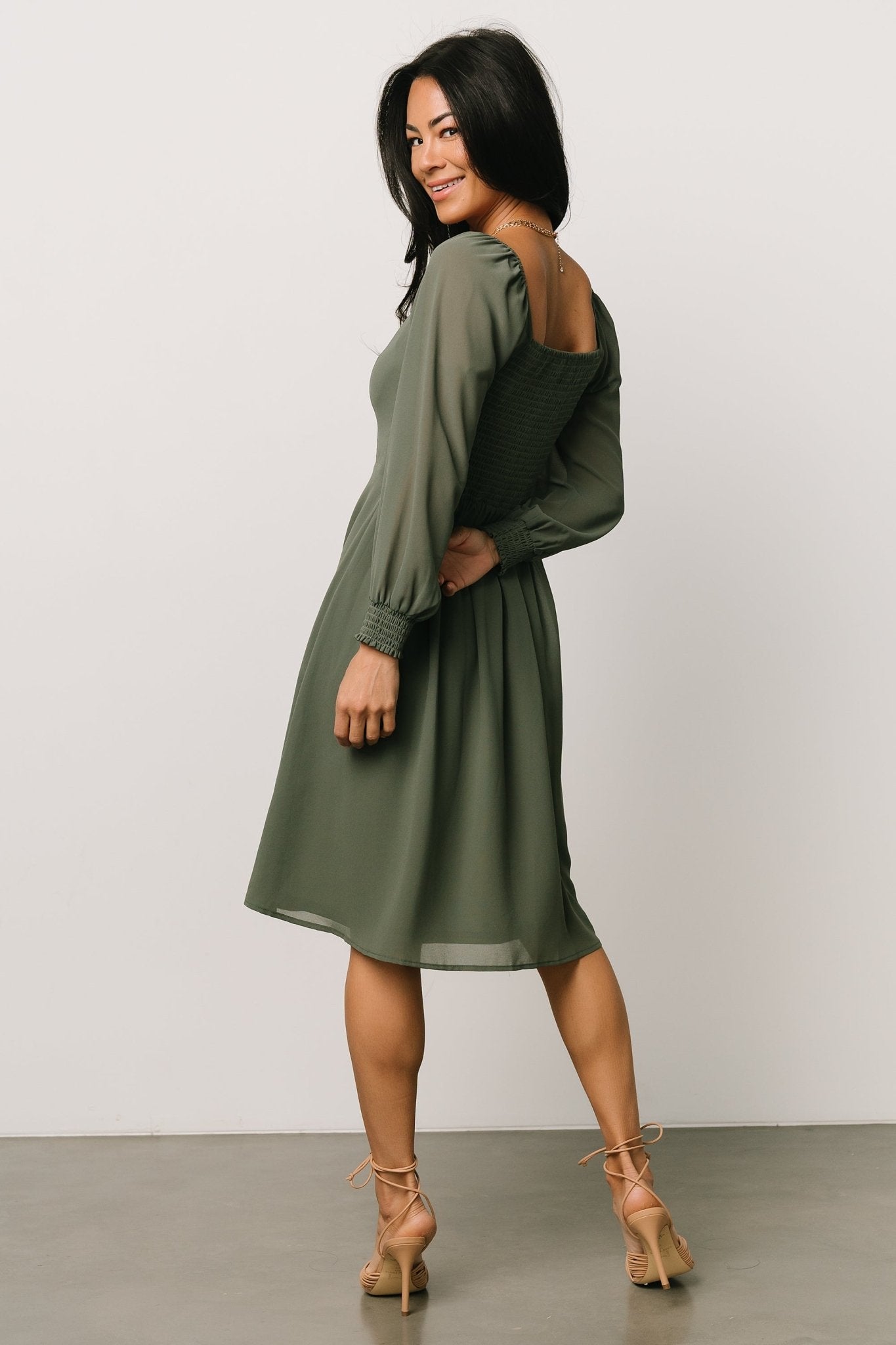 Elise Short Dress | Dark Sage