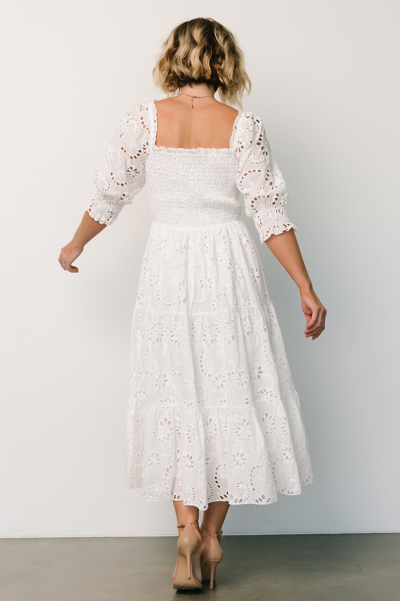 Ella Eyelet Midi Dress | White