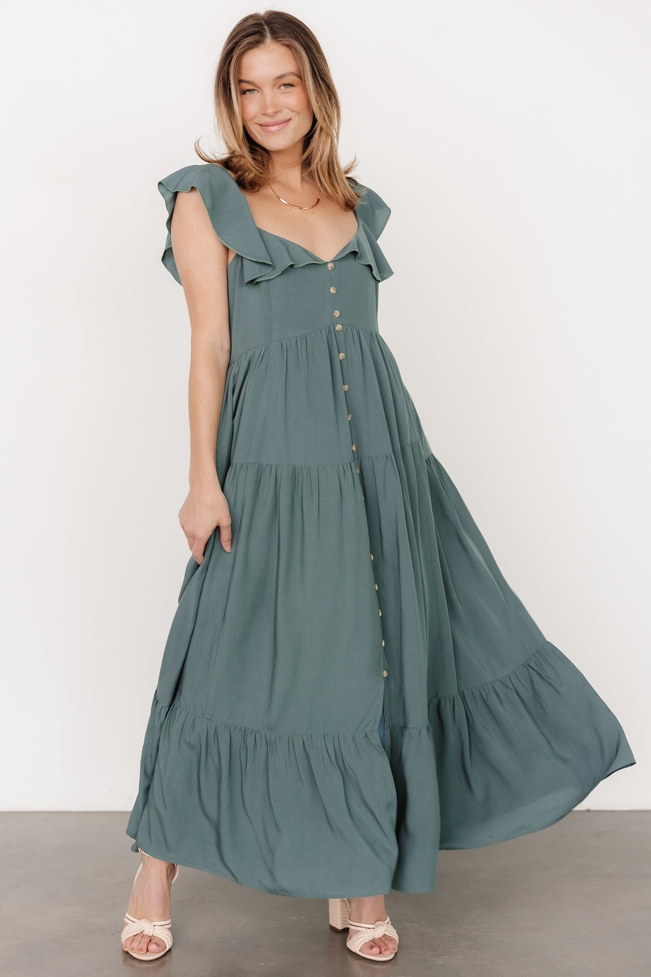 Ellie Ruffle Top Dress | Deep Teal