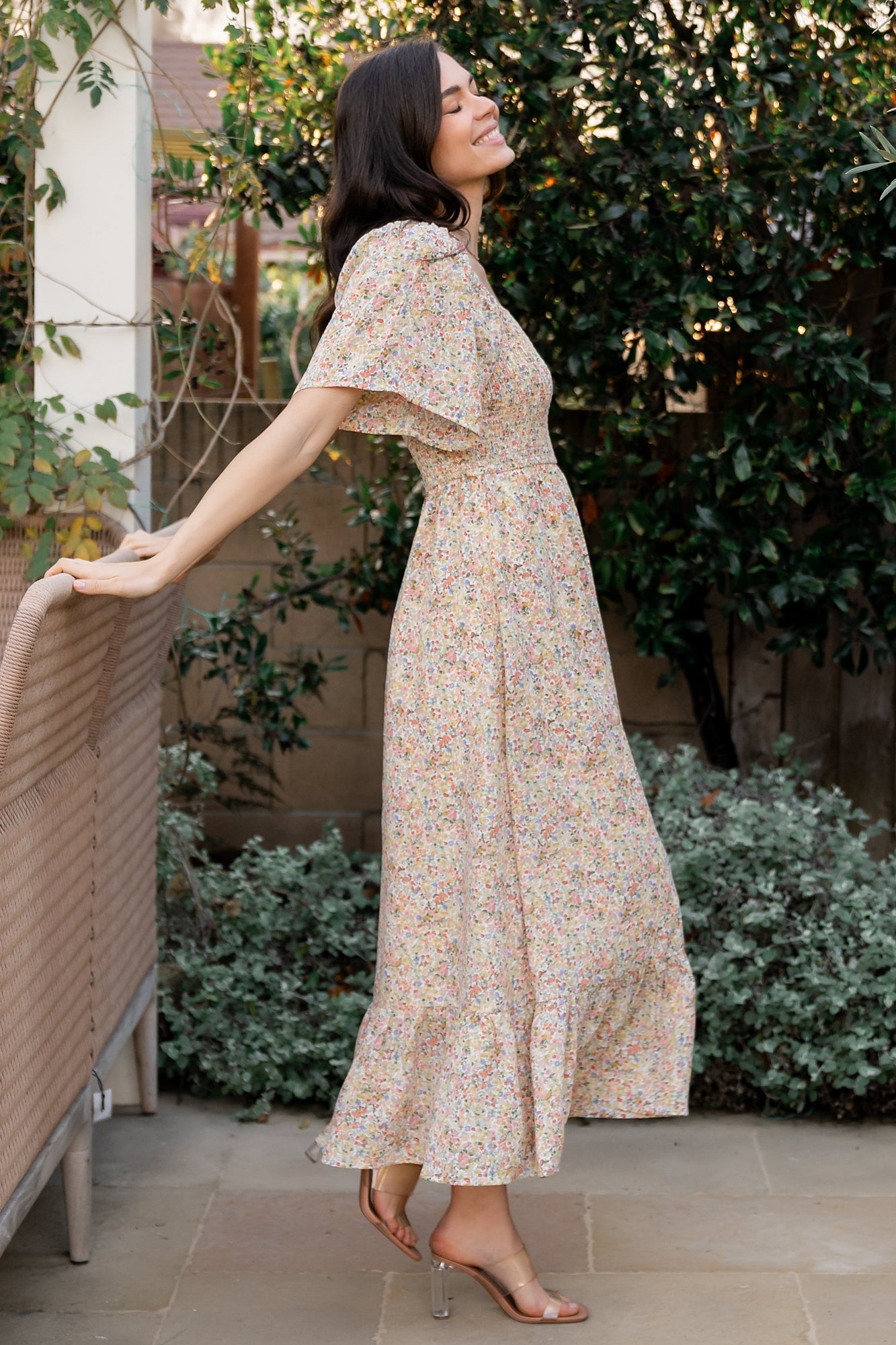 Ellory Smocked Midi Dress | Golden Multi Floral