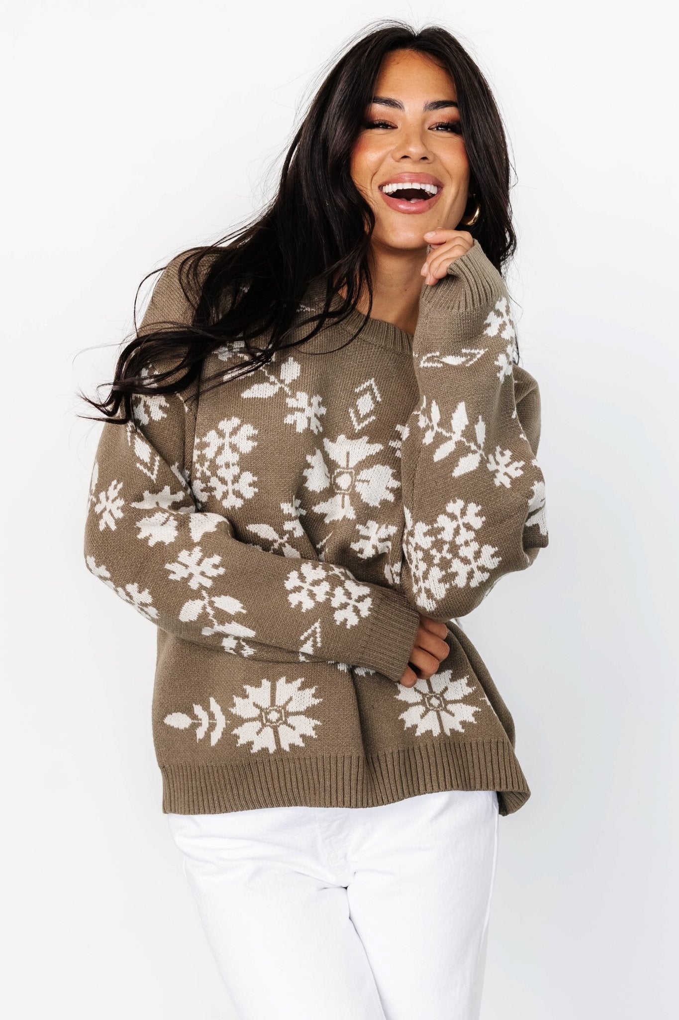 Elsa Sweater | Olive + Off White