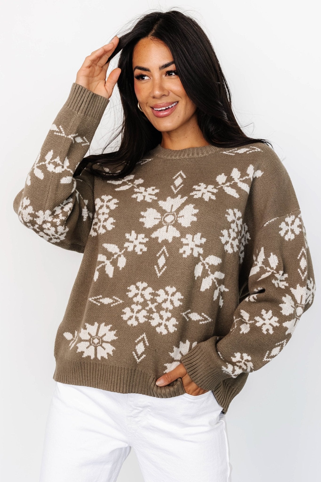 Elsa Sweater | Olive + Off White