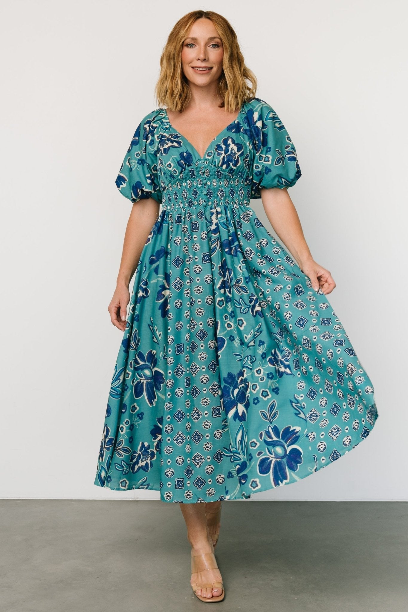 Elyse Midi Dress | Teal + Blue Multi