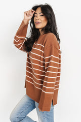 Emerson Stripe Knit Sweater | Dark Camel + Ivory