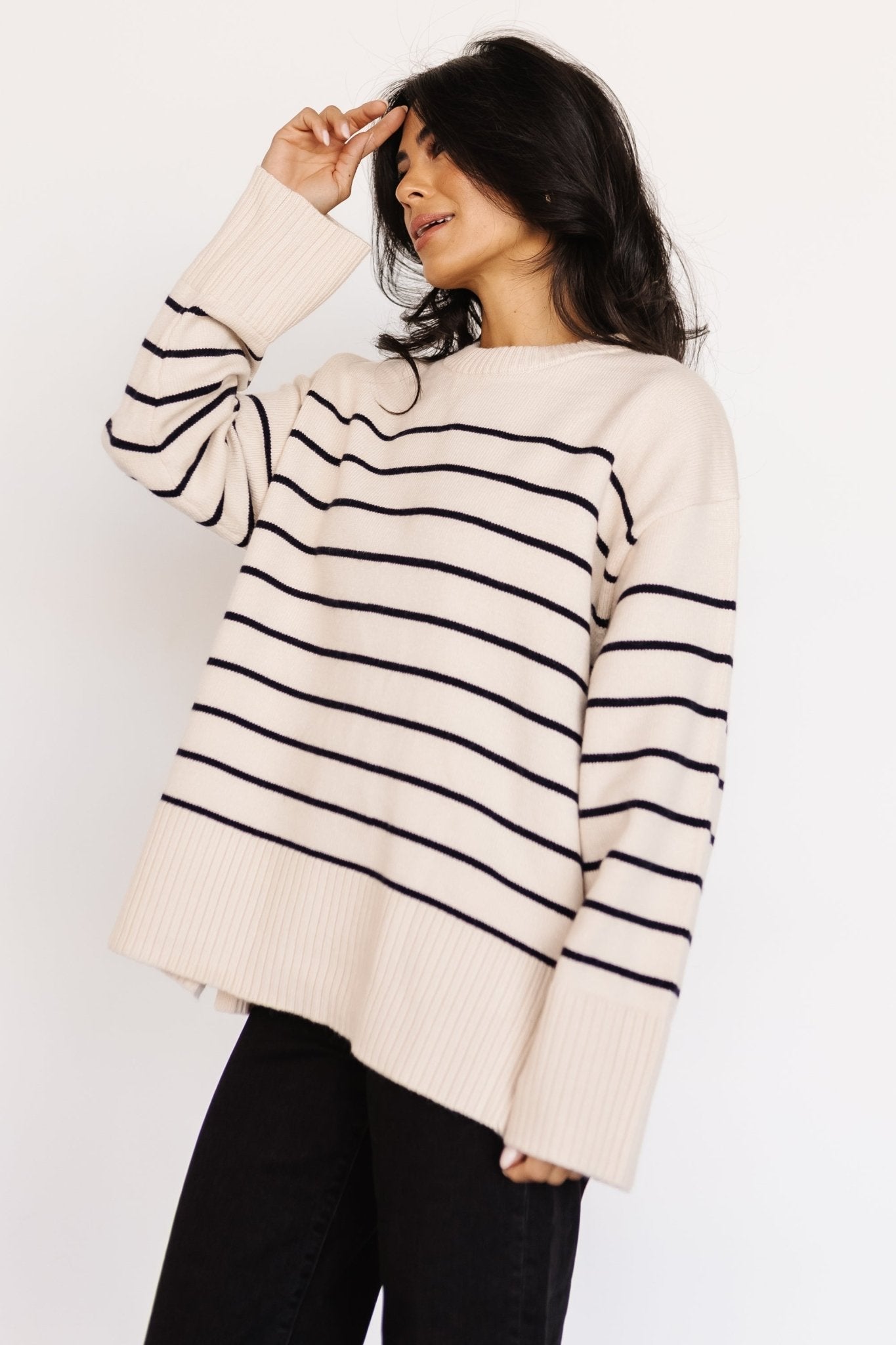 Emerson Stripe Knit Sweater | Ivory + Black