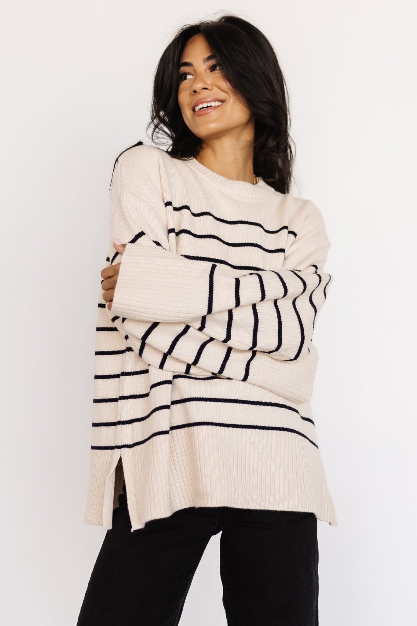 Emerson Stripe Knit Sweater | Ivory + Black