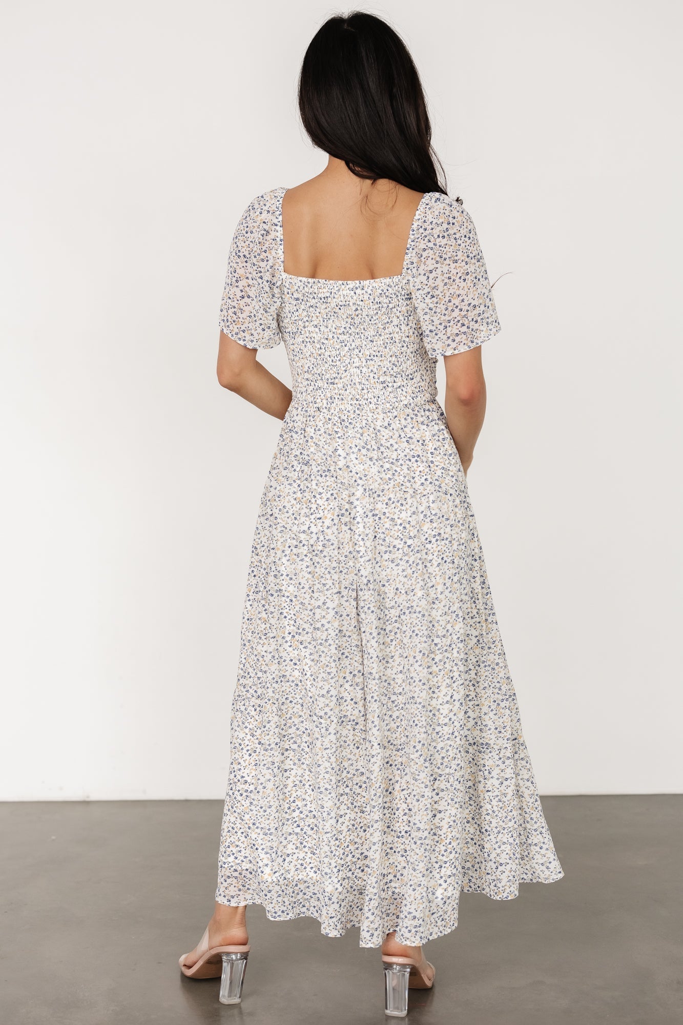 Emiliana Dress | Ivory + Blue Floral