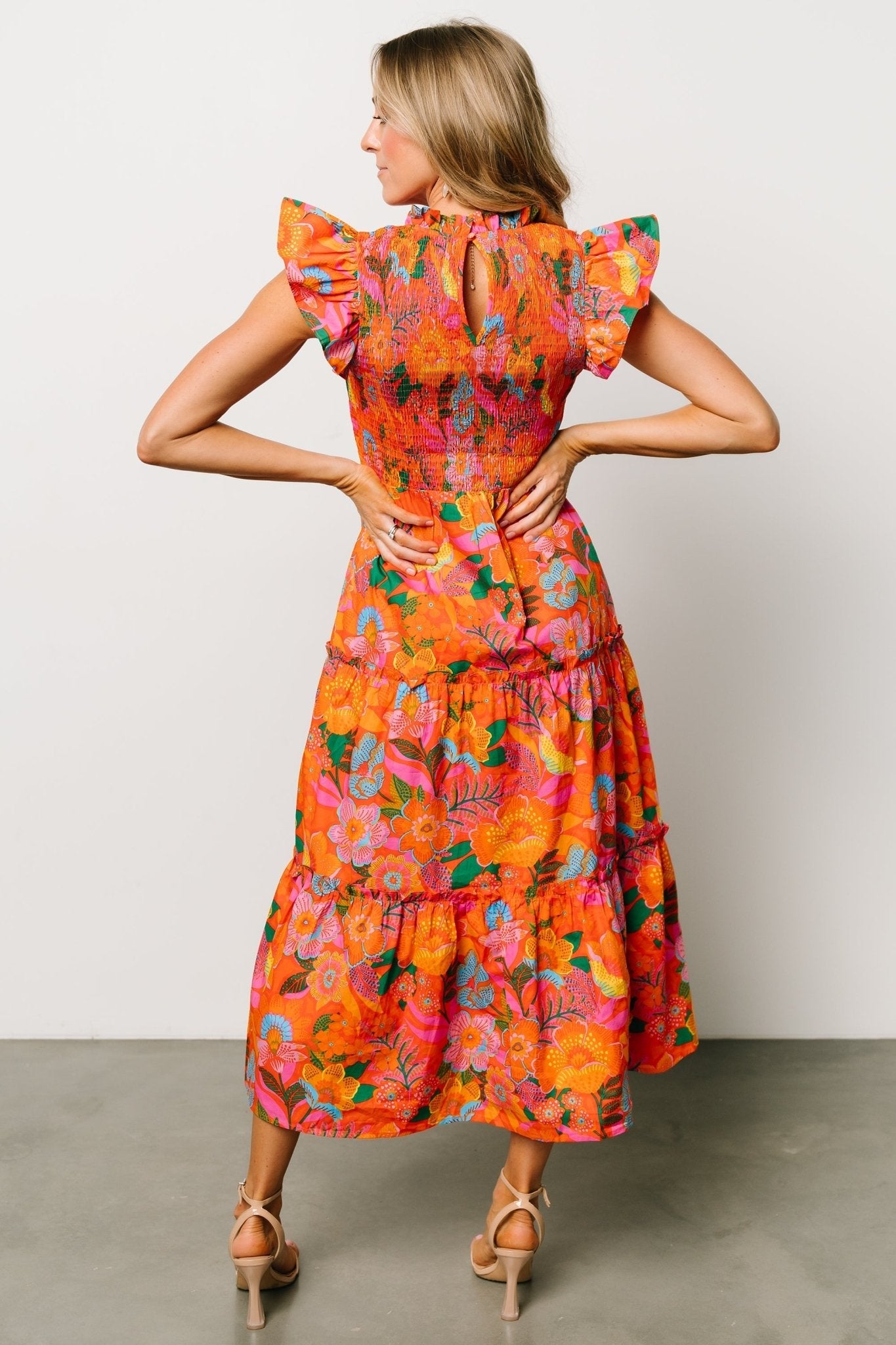 Emily Smocked Tier Dress | Orange Floral