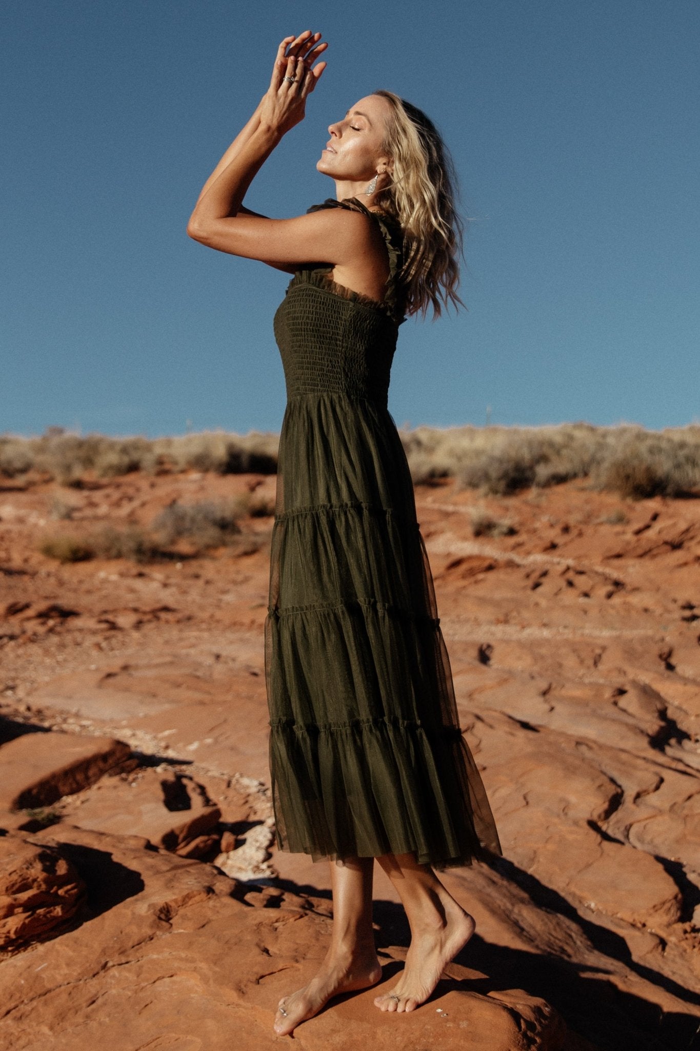 Emma Smocked Tulle Dress | Dark Olive