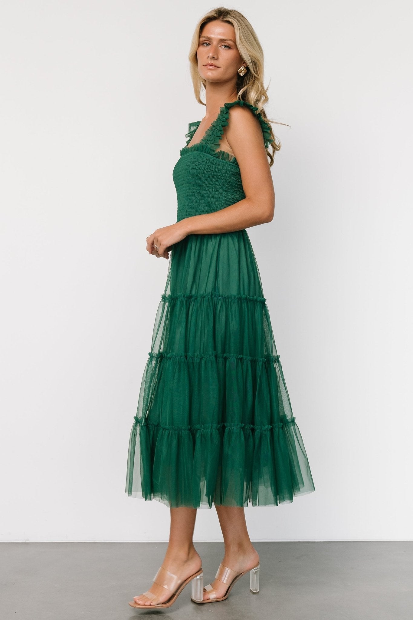 Emma Smocked Tulle Dress | Emerald