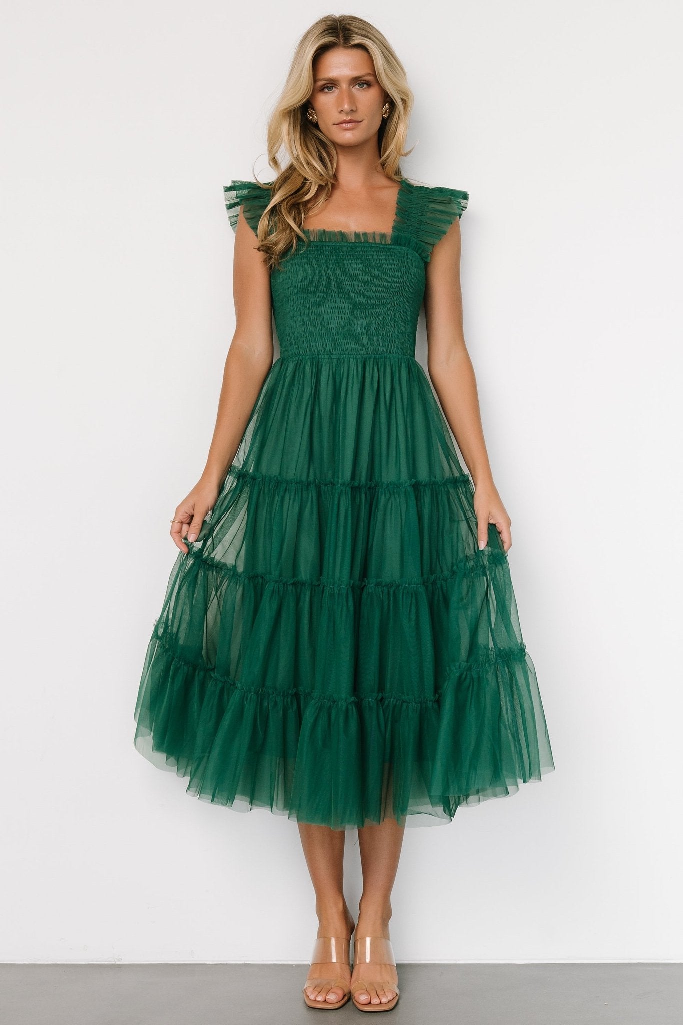 Emma Smocked Tulle Dress | Emerald