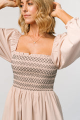 Emmeline Smocked Midi Dress | Natural