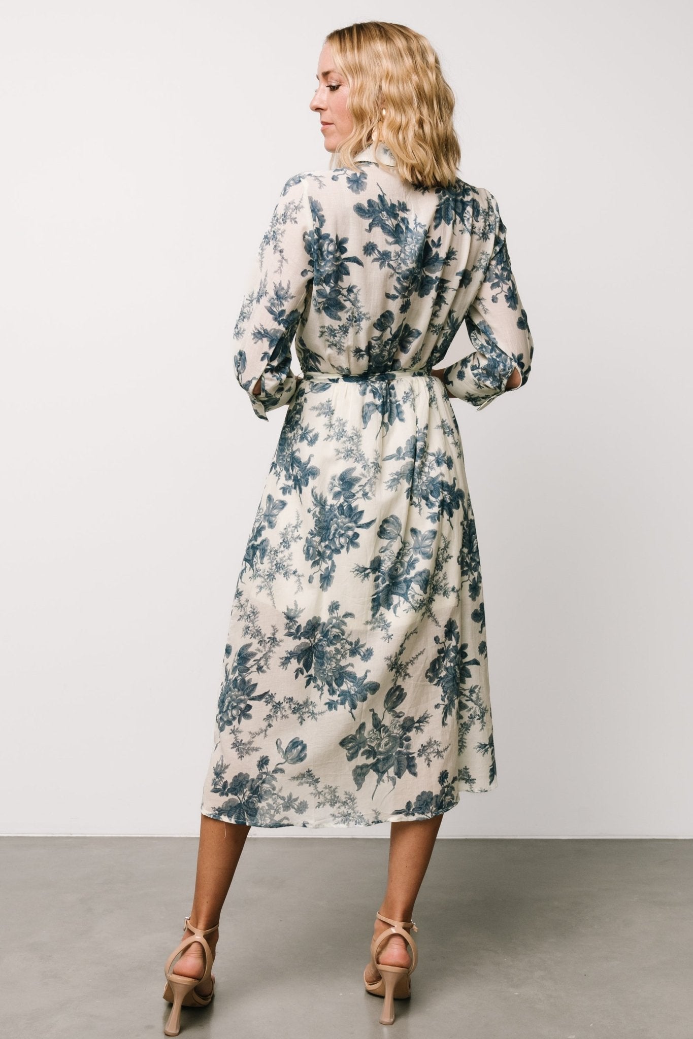 Eunice Button Midi Dress | Ivory + Blue Floral