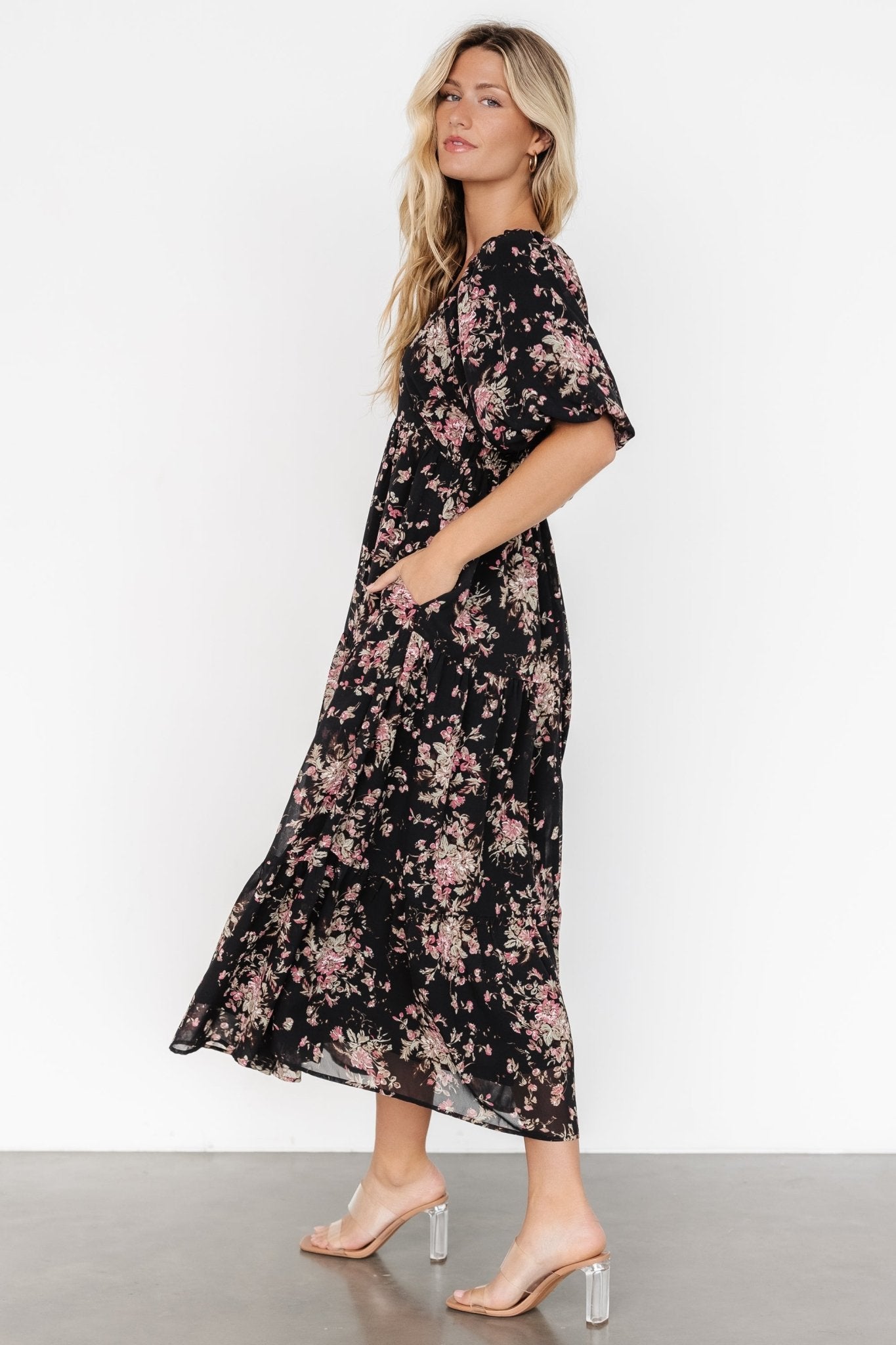 Evelette Dress | Black + Mauve Floral