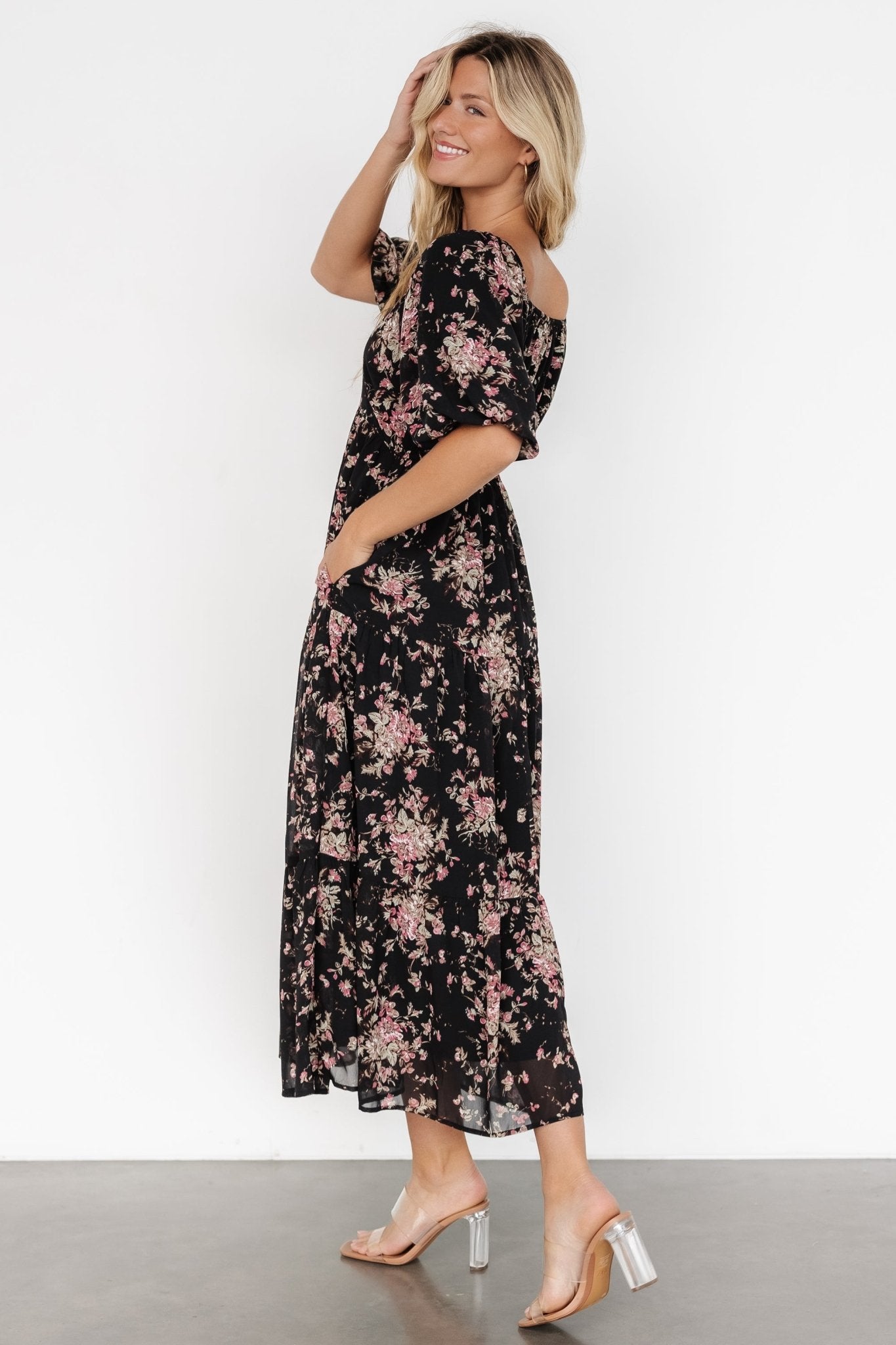 Evelette Dress | Black + Mauve Floral