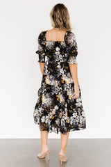 Fabian Jacquard Midi Dress | Black Floral