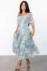 Fabian Jacquard Midi Dress | Light Sage + Blush