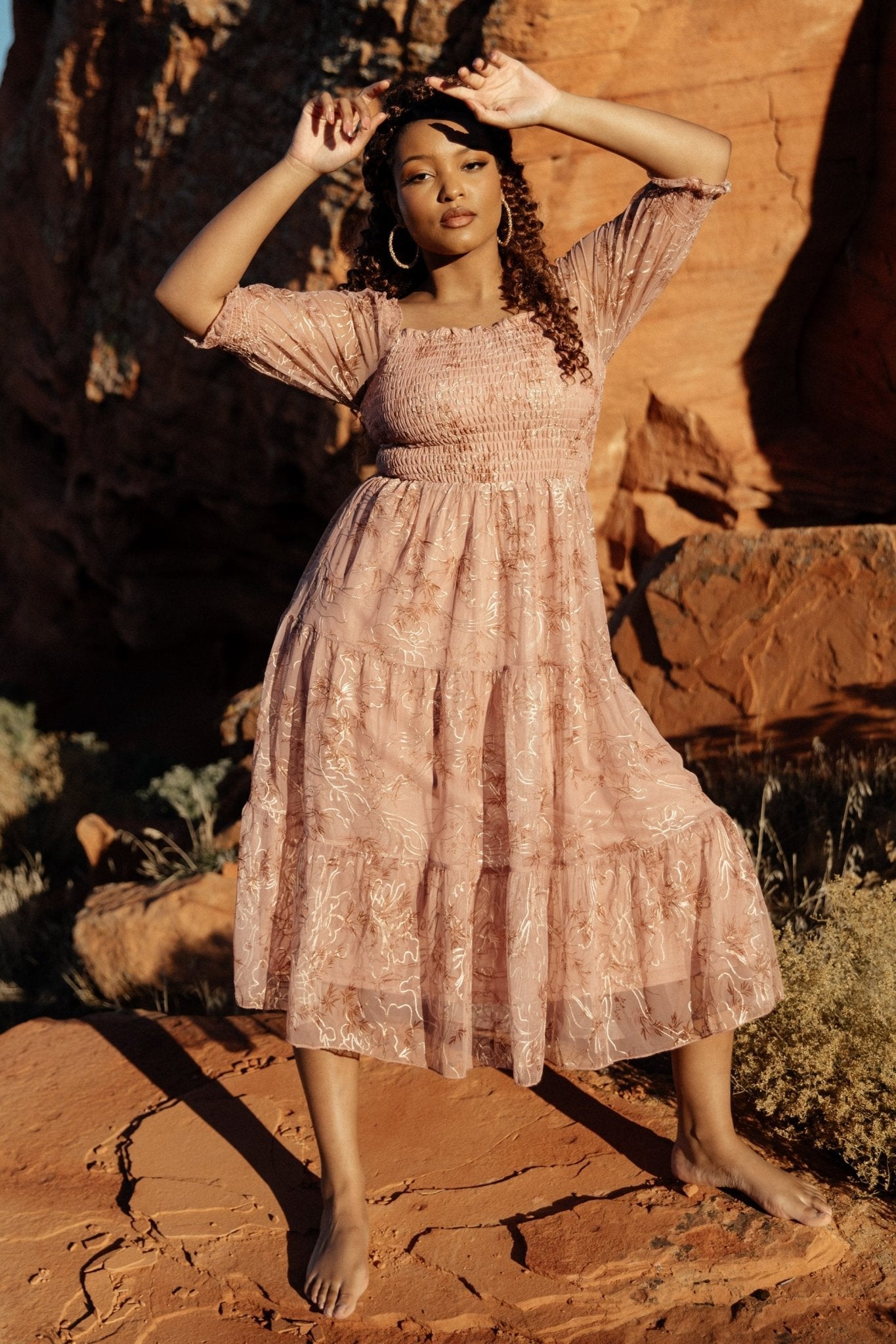 Fabian Jacquard Midi Dress | Mauve + Gold