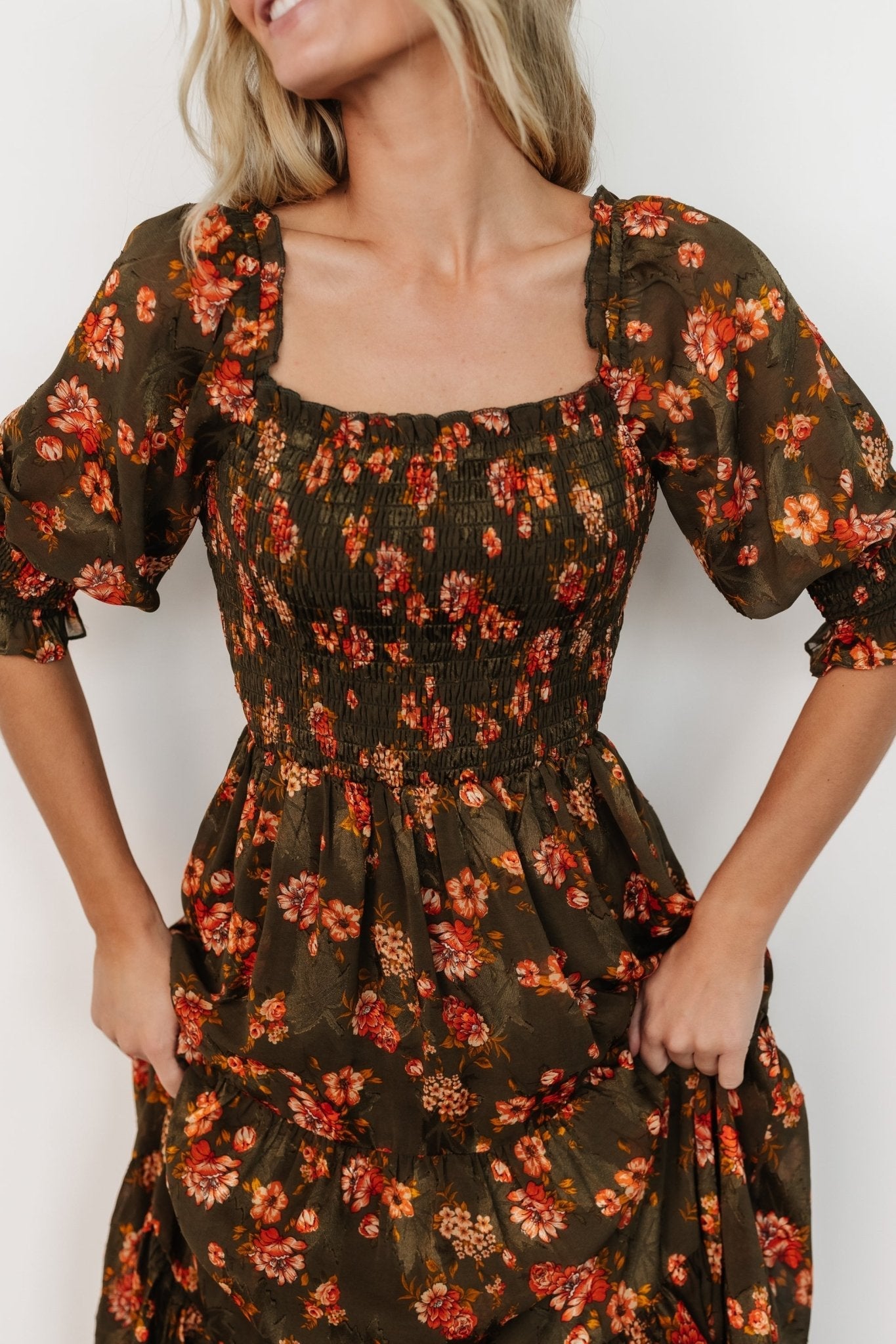 Fabian Jacquard Midi Dress | Olive Floral