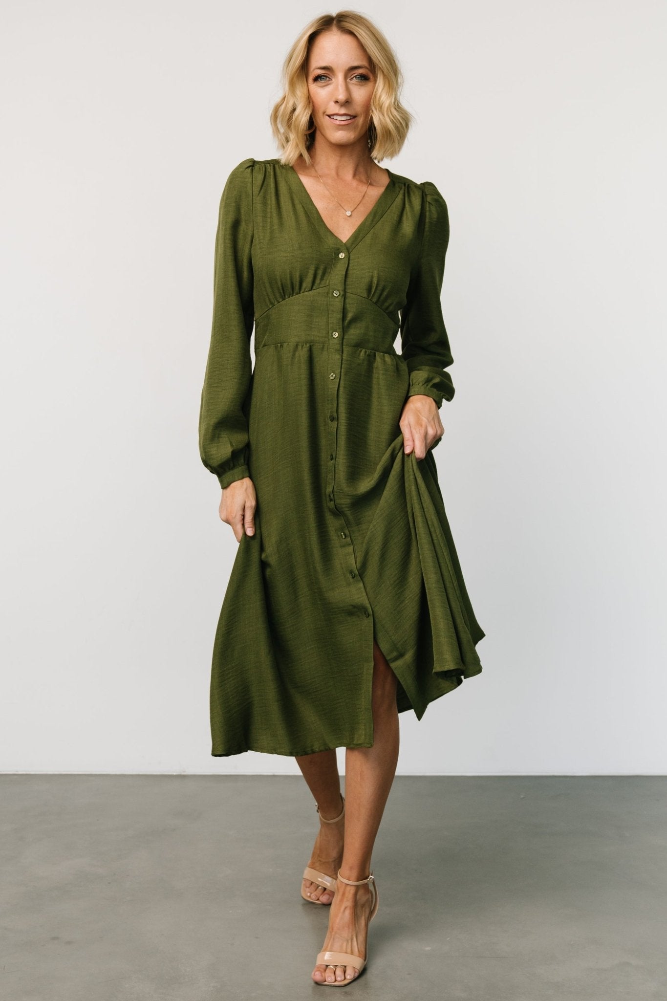 Faith Button Midi Dress | Olive