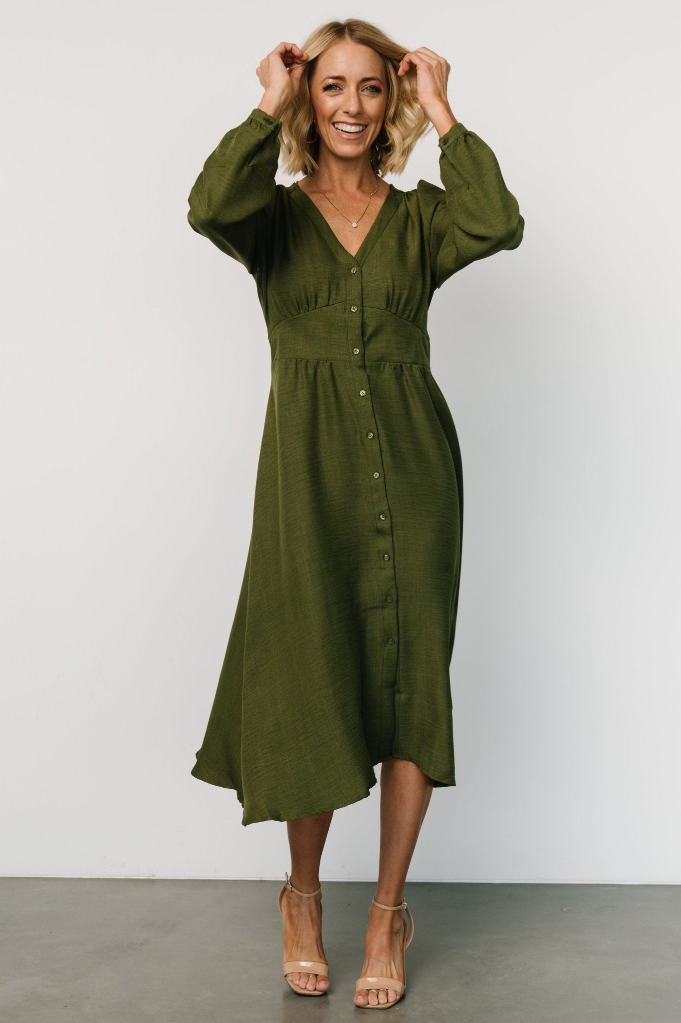 Faith Button Midi Dress | Olive
