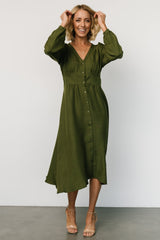 Faith Button Midi Dress | Olive