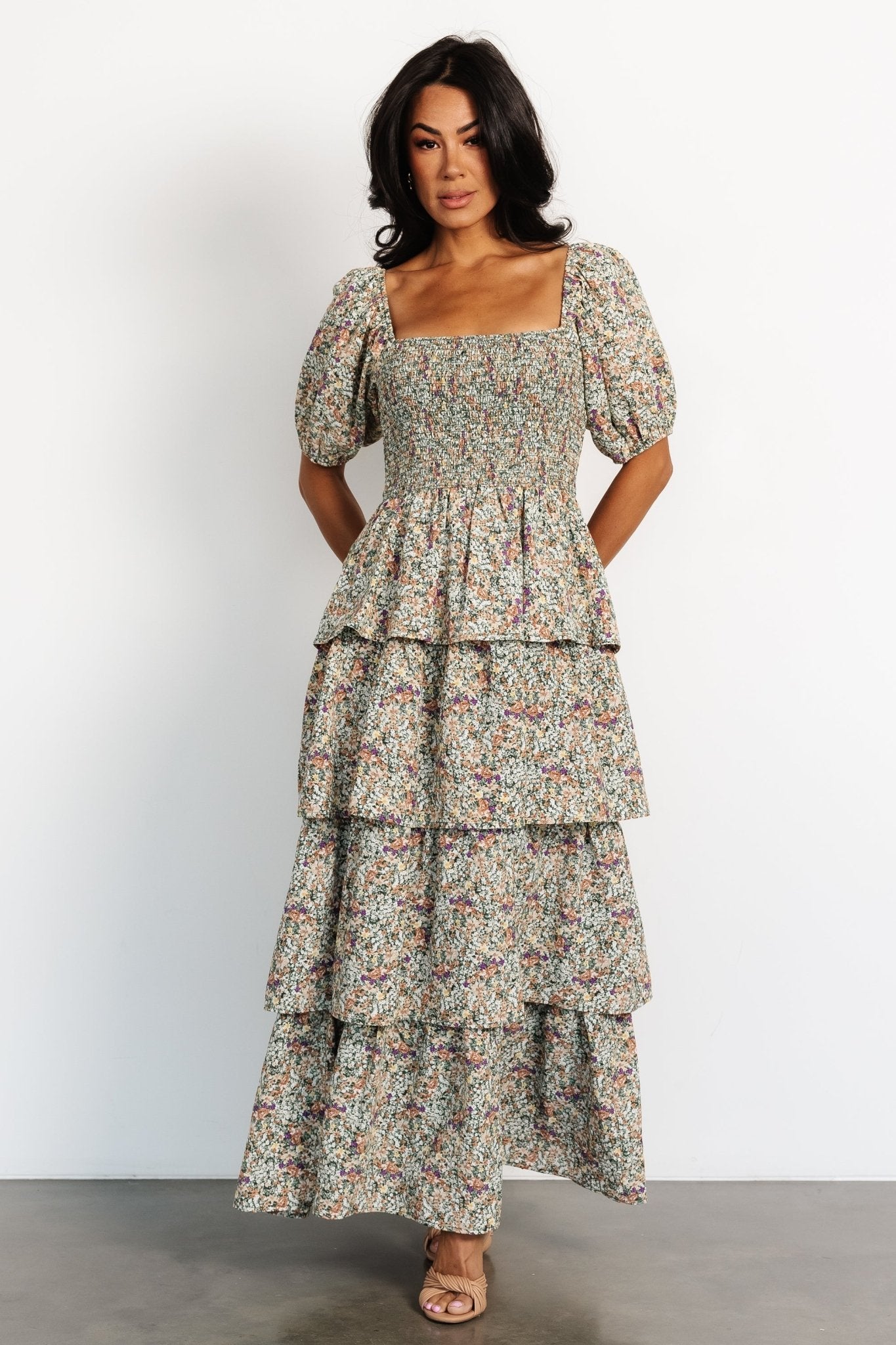 Felicia Tiered Maxi Dress | Green Multi