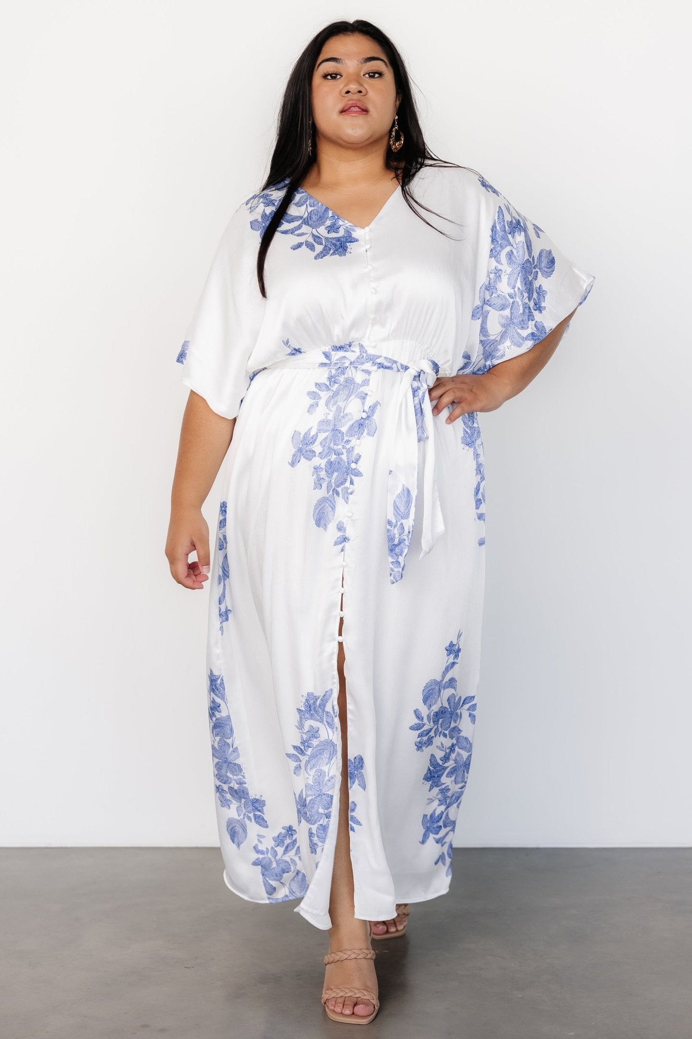 Florina Kimono Maxi Dress | White + Blue