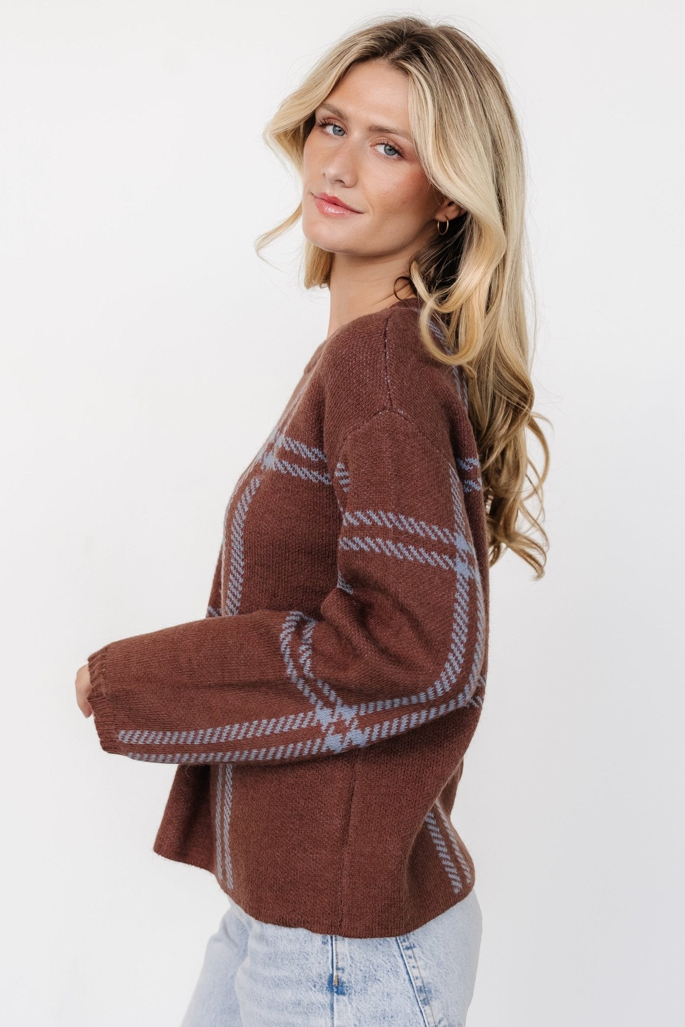Francie Sweater | Brown + Blue Plaid